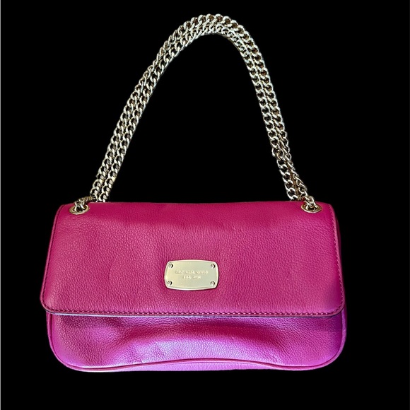 MICHAEL KORS Jet Set Chain Leather Flap Shoulder Bag Raspberry - Picture 2 of 11